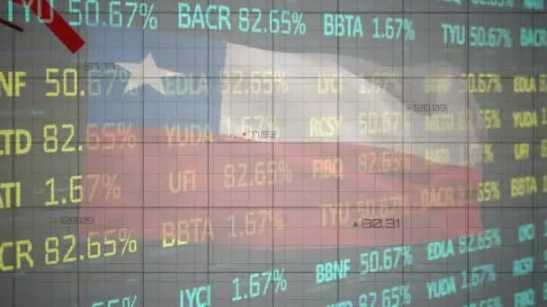 Animação Gráficos Processamento Dados Sobre Bandeira Chile Fundo Preto Conceito — Vídeo de Stock