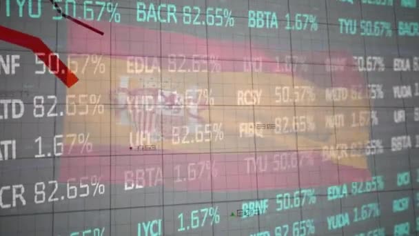 Animação Gráficos Processamento Dados Sobre Bandeira Espanha Fundo Preto Conceito — Vídeo de Stock