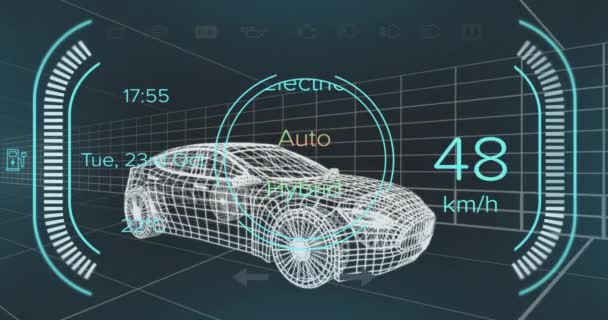 Animação Velocímetro Dados Status Energia Interface Veículo Híbrido Sobre Modelo — Vídeo de Stock