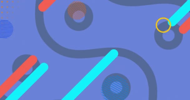 Animation Red Blue Capsule Shapes Blue Curves Circles Blue Background — Stock Video