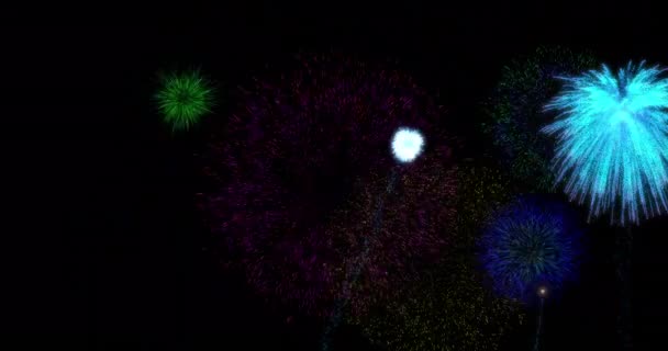 Animación Coloridas Navidades Fuegos Artificiales Año Nuevo Que Explotan Cielo — Vídeos de Stock