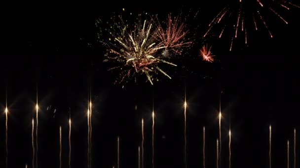 Animatie Van Het Kerstseizoen Begroeting Vuurwerk Gloeiende Plekken Kerstmis Oudejaarsavond — Stockvideo
