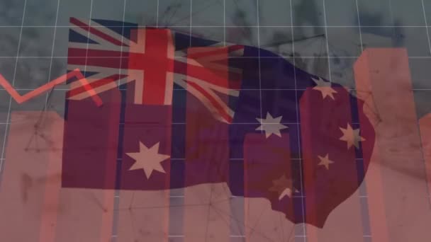Gri Arkaplanda Avustralya Bayrağı Üzerinde Veri Işleme Grafiklerin Animasyonu Avustralya — Stok video