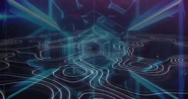 Animazione Forme Movimento Tunnel Digitale Elaborazione Globale Dei Dati Connessioni — Video Stock