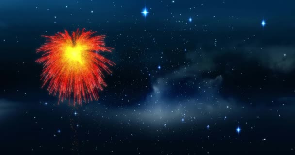 Animation Colourful Christmas New Year Firework Exploding Starry Night Sky — Stock Video