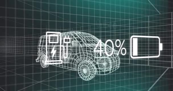 Animación Datos Estado Carga Interfaz Del Vehículo Eléctrico Sobre Modelo — Vídeo de stock