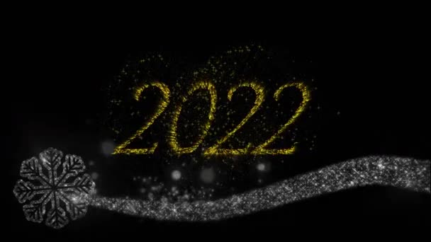 Animación 2022 Texto Oro Con Copo Nieve Fuegos Artificiales Año — Vídeo de stock