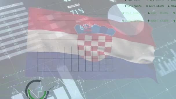 Animazione Elaborazione Dati Grafici Bandiera Croazia Sfondo Grigio Economia Croata — Video Stock