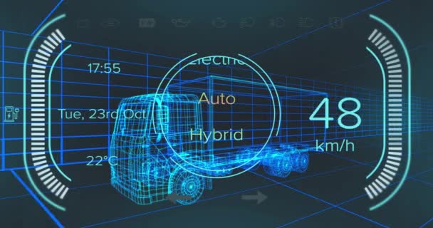 Animação Velocímetro Dados Status Energia Interface Veículo Híbrido Sobre Modelo — Vídeo de Stock