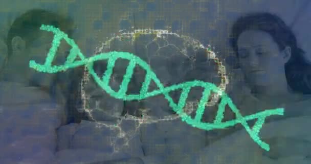 Animação Cérebro Humano Fio Dna Girando Sobre Pais Com Crianças — Vídeo de Stock