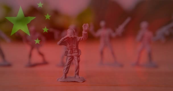 Animación Bandera Porcelana Sobre Soldados Juguete Fuerzas Armadas Chinas Concepto — Vídeos de Stock