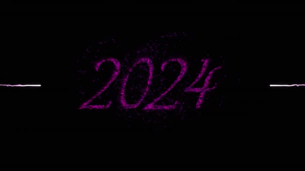 Animación 2024 Texto Rosa Con Fuegos Artificiales Año Nuevo Rosa — Vídeo de stock