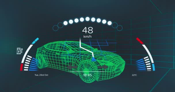 Анімація Спідометра Gps Даних Про Стан Заряду Інтерфейсі Транспортного Засобу — стокове відео