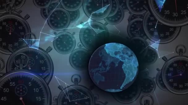 Animație Mișcare Luminii Peste Rețeaua Globală Conexiuni Prelucrare Datelor Peste — Videoclip de stoc
