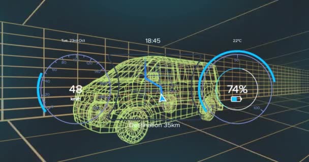 Animasi Speedometer Gps Dan Data Status Muatan Pada Antarmuka Kendaraan — Stok Video
