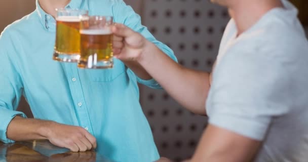 Twee Blije Blanke Mannelijke Vrienden Die Bier Vasthouden Een Toast — Stockvideo