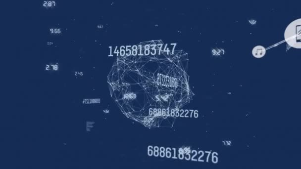 Анимация Сети Соединений Цифровыми Иконками Глобусом Изменением Чисел Глобальные Подключения — стоковое видео