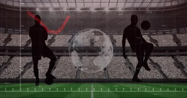 Animação Gráficos Processamento Dados Com Jogadores Futebol Sobre Estádio Esportivo — Vídeo de Stock