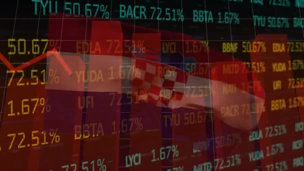 배경에 크로아티아의 깃발에 그래프와 데이터 애니메이션 비즈니스 디지털 비디오 — 비디오