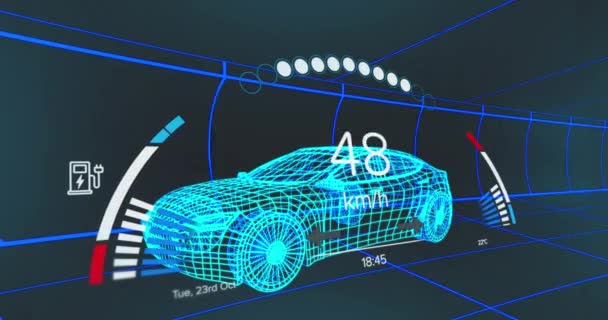 Sebességmérő Gps Töltés Állapotára Vonatkozó Adatok Animációja Jármű Interfészén Modell — Stock videók