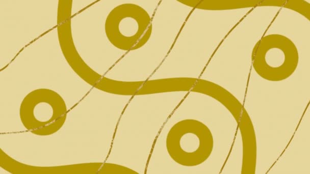 Animace Tenkých Zlatých Pramenů Přes Zlaté Křivky Kruhy Žlutém Pozadí — Stock video