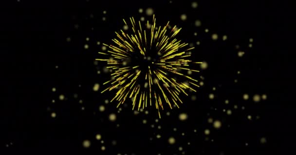 Animacja Świecących Żółtych Plamek Świętami Noworocznymi Fajerwerkami Nocnym Niebie Boże — Wideo stockowe