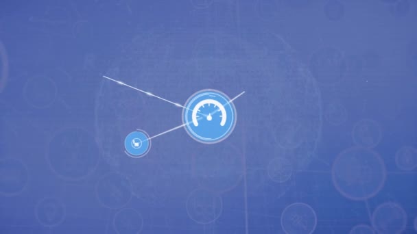 在蓝色背景上与图标连接的网络动画 全球连接和联网概念数字生成的视频 — 图库视频影像
