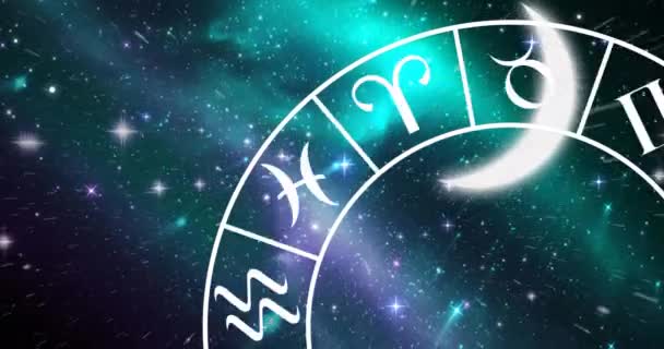 Digital Animation Moon Spiral Symbols Zodiac Signs Space Horoscope Astrology — Stock Video