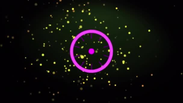 粉色扫描仪的动画处理 发光的黄色粒子在黑色背景上移动 通信和数据传输概念数字生成的视频 — 图库视频影像