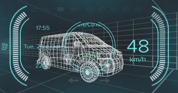 Melez Minibüs Arayüzü Üzerindeki Hız Göstergesi Gps Durum Verilerinin Animasyonu — Stok video