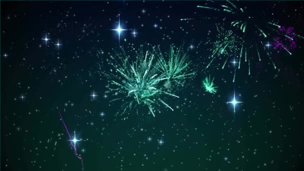 Animation Des Grußtextes Der Saison Blau Mit Weihnachts Und Neujahrsfeuerwerk — Stockvideo