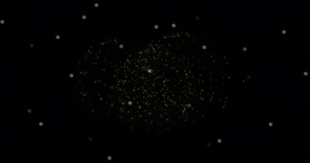 Animation White Stars Christmas New Year Fireworks Exploding Night Sky — Stock Video