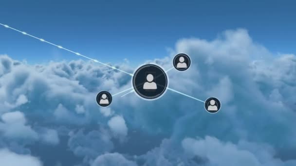 Animação Rede Conexões Com Ícones Pessoas Nuvens Fundo Azul Conexões — Vídeo de Stock