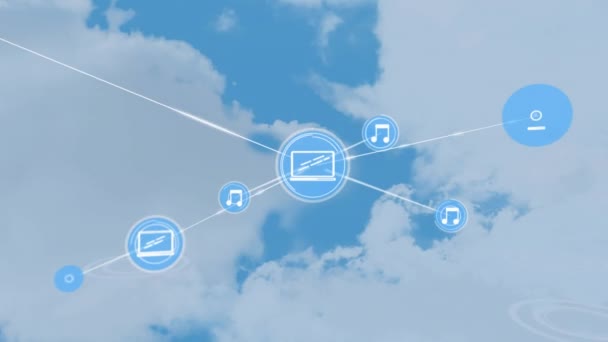 Animation Réseau Connexions Avec Des Icônes Sur Des Nuages Sur — Video