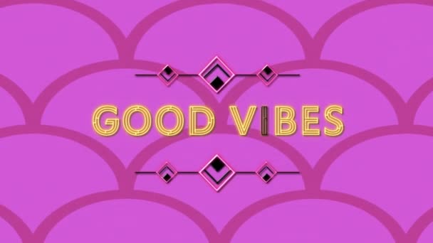 Animace Dobrých Vibrací Text Žlutými Neonovými Písmeny Přes Růžové Opakované — Stock video