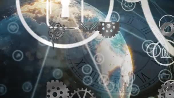 Animacja Globalnej Sieci Ikon Mediów Przez Całą Dobę Zachmurzone Niebo — Wideo stockowe
