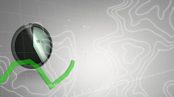 Анимация Кругового Сканера Обработки Данных Графиков Контурным Линиям Сером Фоне — стоковое видео