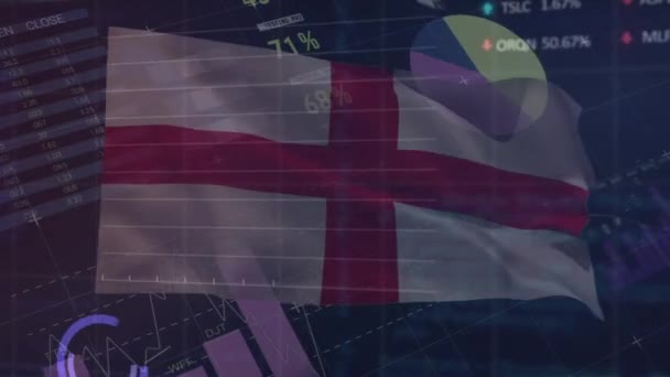 Animation Traitement Des Données Graphiques Sur Drapeau Angleterre Sur Fond — Video