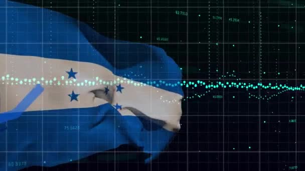 Animacja Przetwarzania Danych Wykresy Nad Flagą Hondurasu Czarnym Tle Honduraska — Wideo stockowe