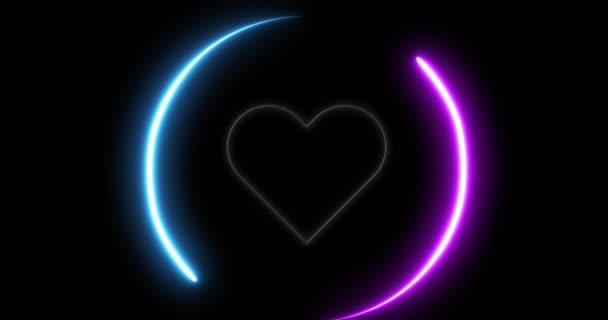 Animation Eines Neon Flackernden Herzsymbols Mit Violetten Und Blauen Lichtschildern — Stockvideo