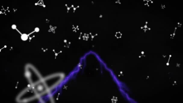 Animação Correntes Elétricas Roxas Brilhantes Sobre Estruturas Moleculares Brancas Sobre — Vídeo de Stock
