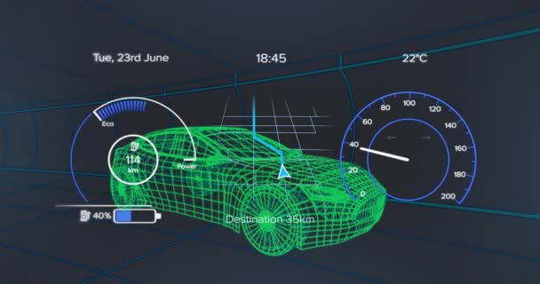 Анімація Спідометра Gps Даних Про Стан Заряду Інтерфейсі Транспортного Засобу — стокове відео