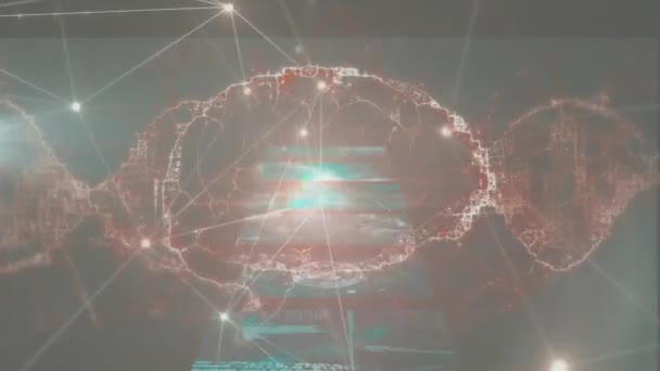 Nsan Beyninin Animasyonu Dna Ipliği Bağlantı Ağı Olan Ekranlardaki Veriler — Stok video
