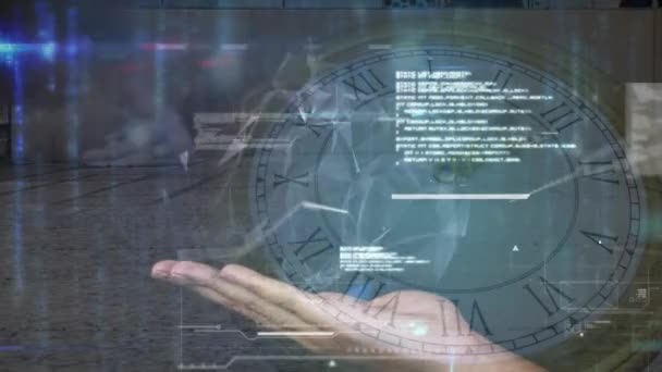Animering Databehandling Över Tid Och Globalt Nätverk Anslutningar Över Hand — Stockvideo