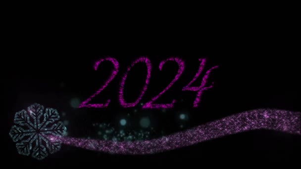 Animatie Van 2024 Tekst Roze Met Roze Blauw Nieuwjaar Vuurwerk — Stockvideo