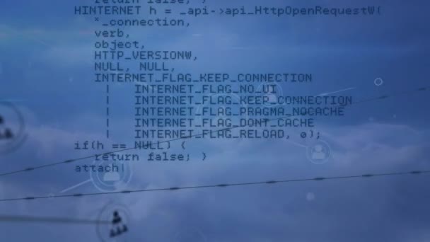 Animação Rede Ícones Pessoas Sobre Codificação Céu Azul Conceito Rede — Vídeo de Stock