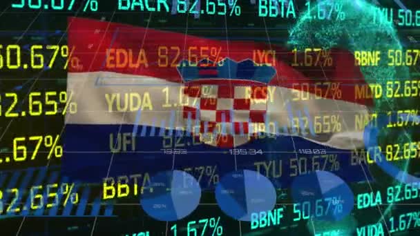 Animation Von Grafiken Und Datenverarbeitung Über Der Kroatischen Flagge Auf — Stockvideo