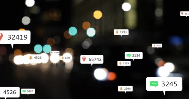 Animering Ikoner För Sociala Medier Och Siffror Över Fokus Trafikljus — Stockvideo
