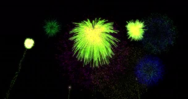 Renkli Noeller Gece Gökyüzünde Patlayan Yeni Yıl Havai Fişekleri Ile — Stok video