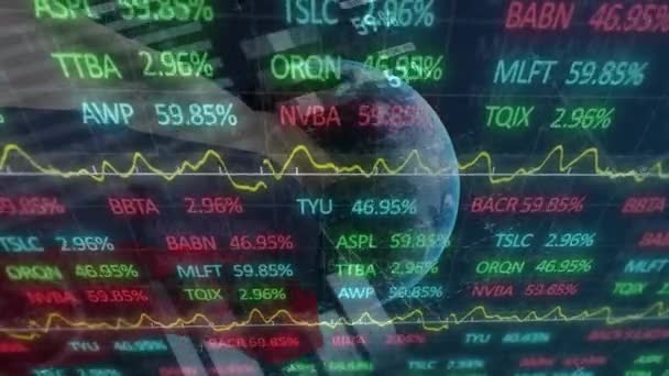 Animação Gráficos Processamento Dados Sobre Bandeira Rússia Com Globo Sobre — Vídeo de Stock